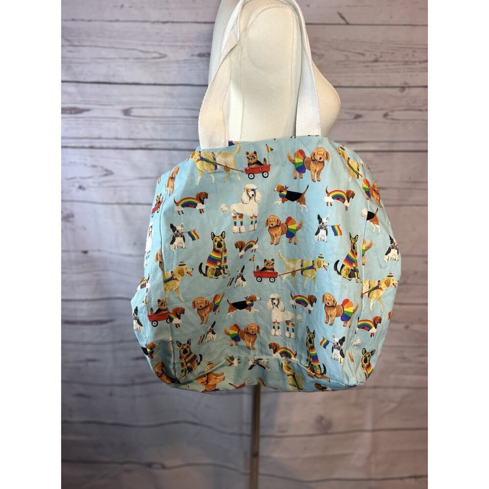 NWT CC California Pride Dog Print Canvas Tote Bag Rainbow - Picture 2 of 8